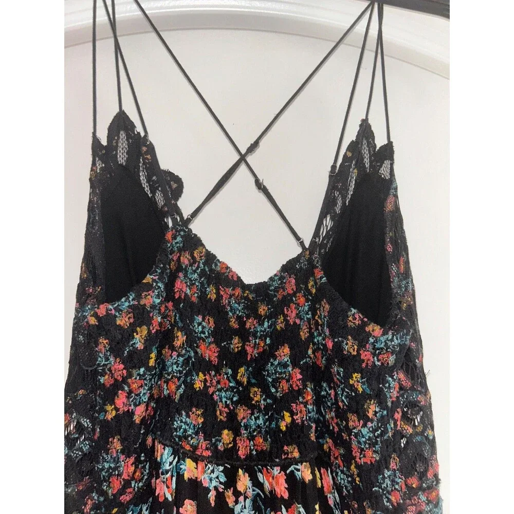 Free People Women’s Adella Slip Dress size L Ditsy Floral Lace Romantic Boho
